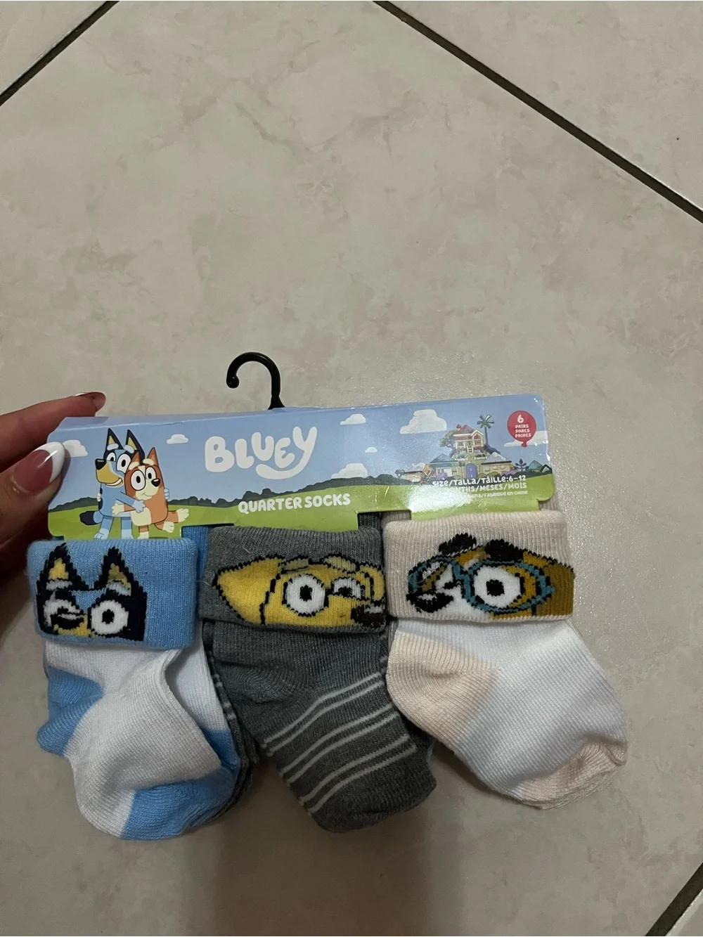 Baby Quarter Socks - 6 Pack (Blue, Gray, White)